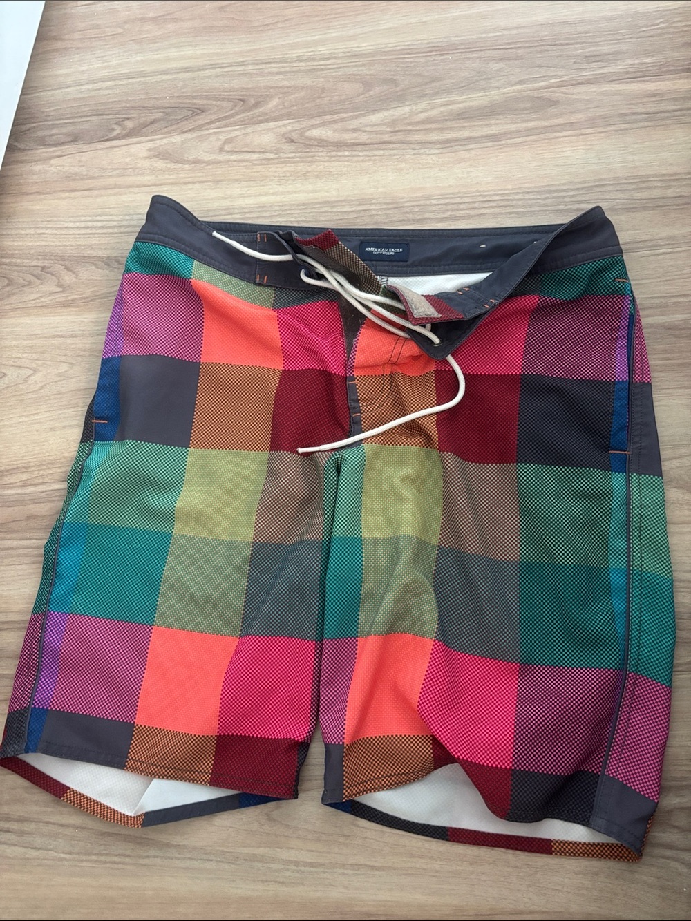 American Eagle Men's Multicolor Plaid Swim Trunks